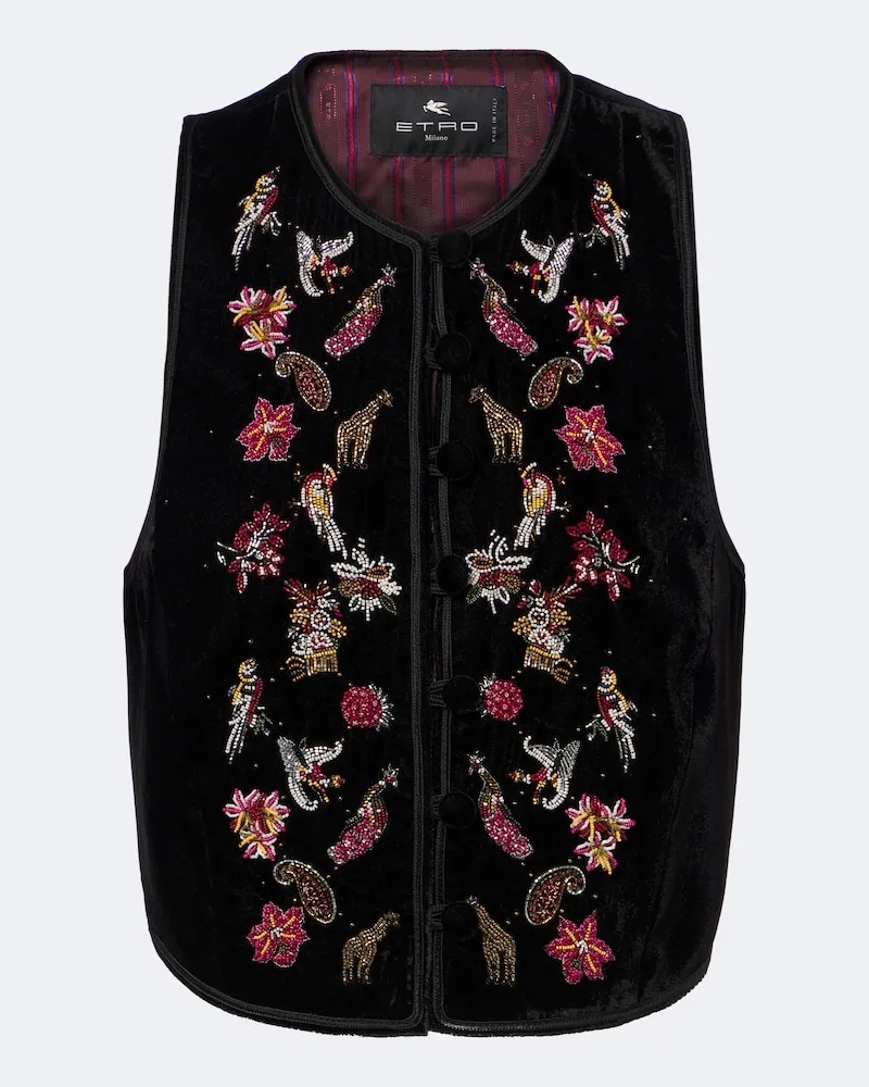 Etro Gilet in velluto con perline Nero