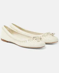 Jimmy Choo Ballerine Elme in raso con perle bijoux Bianco