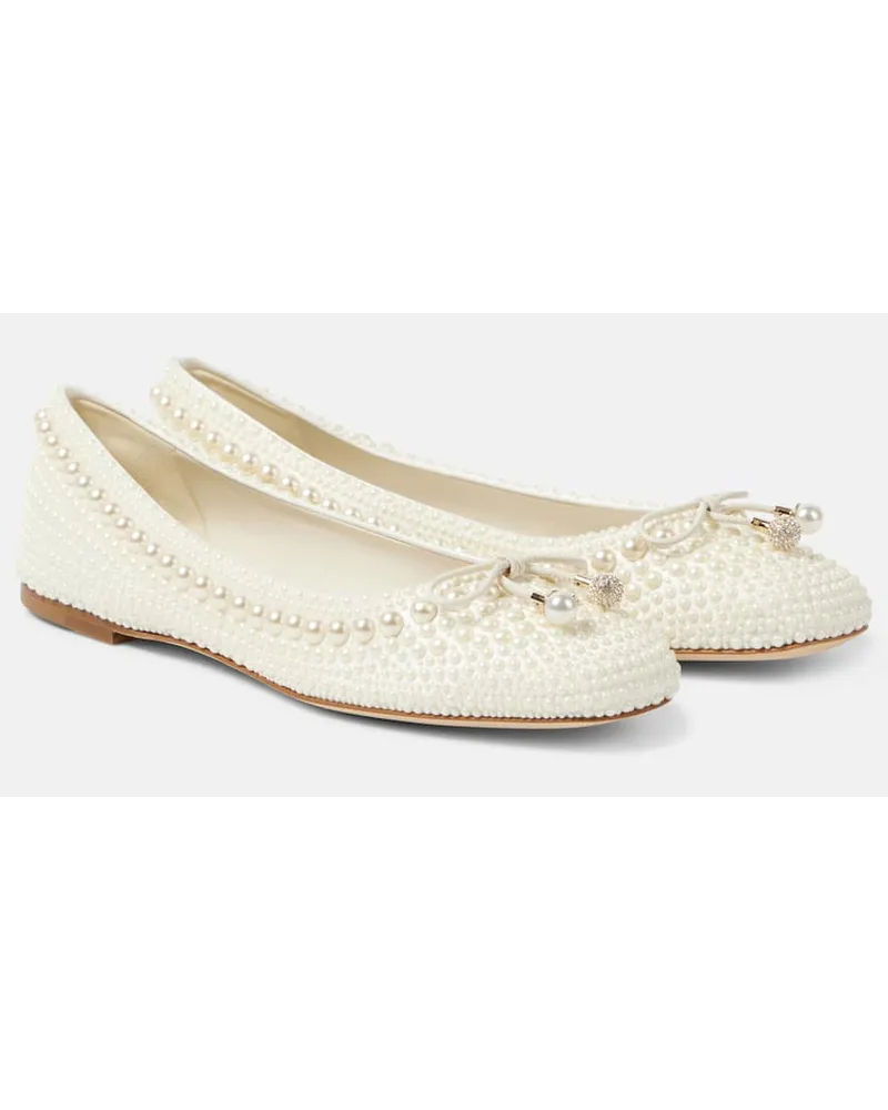 Jimmy Choo Ballerine Elme in raso con perle bijoux Bianco