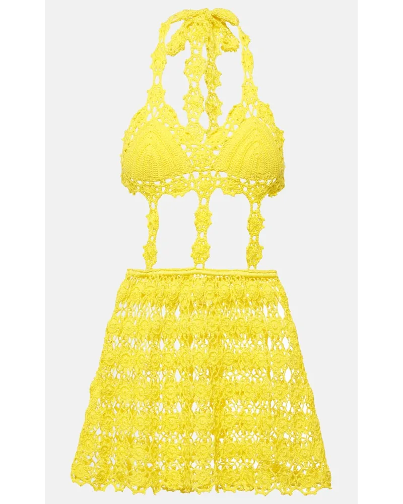 Anna Kosturova Miniabito Ibiza in crochet di cotone Giallo