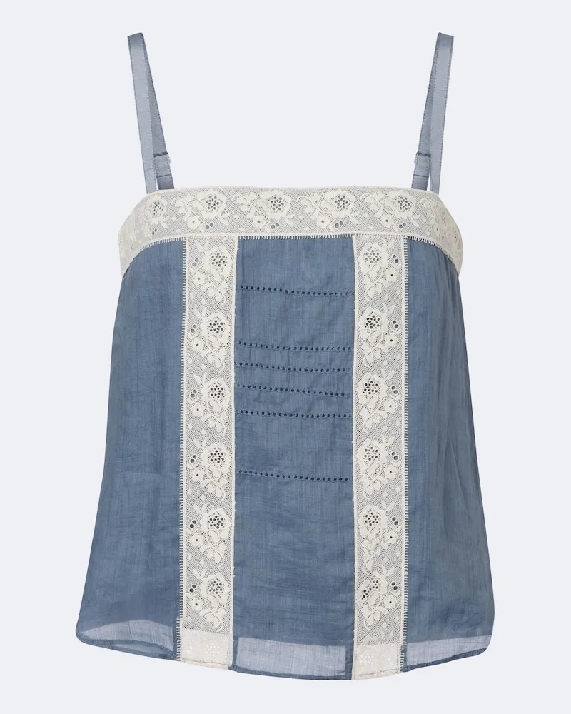 Veronica Beard Top Olivana in ramiè con pizzo Blu