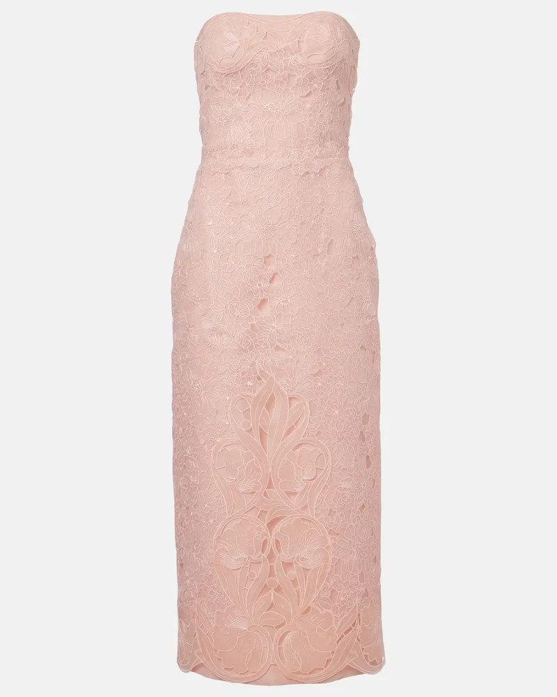 COSTARELLOS Abito midi Jillie in organza con ricamo Rosa