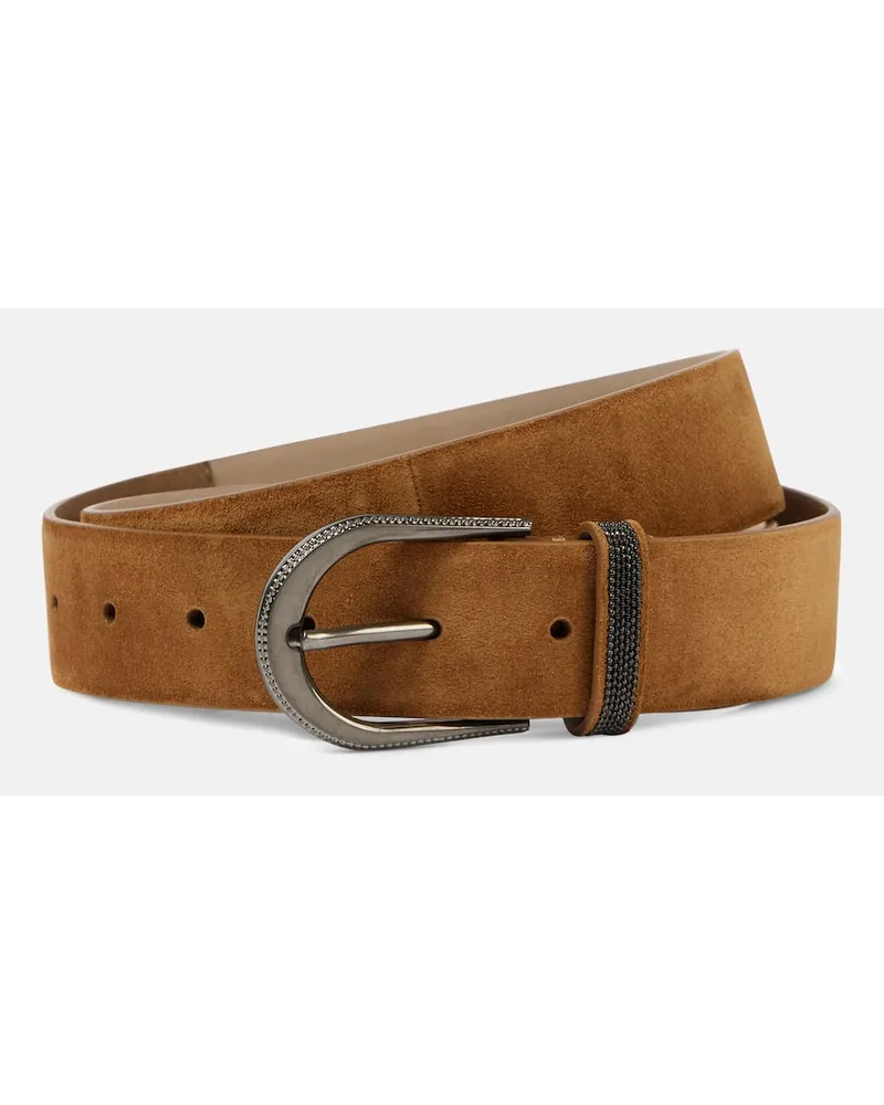 Brunello Cucinelli Cintura in suede con monili Marrone