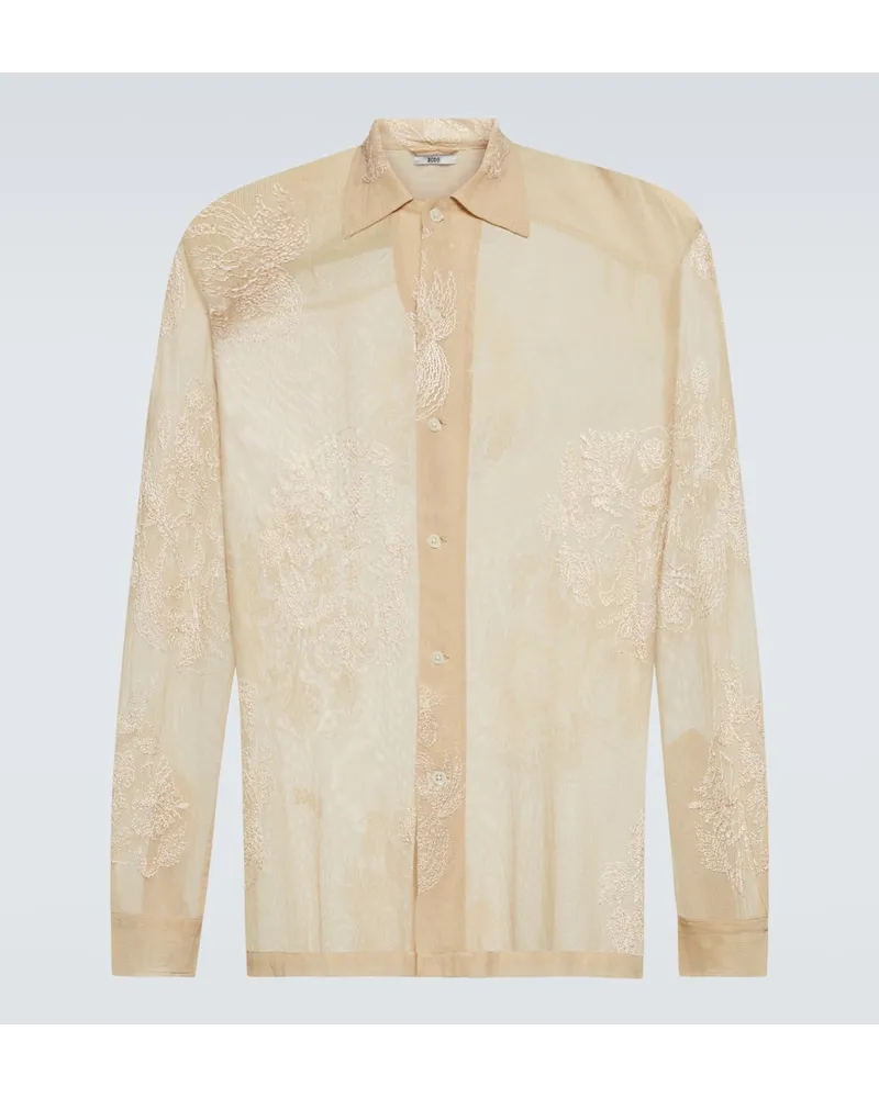 BODE Camicia Moth Veil in mesh di cotone con ricami Beige