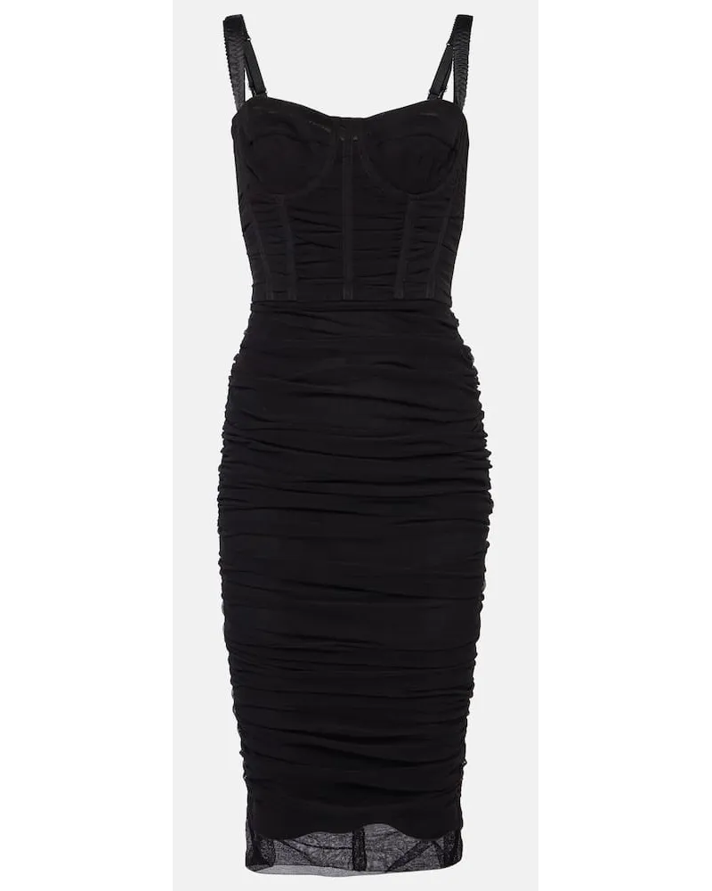 Dolce & Gabbana Abito midi in tulle con volant Nero