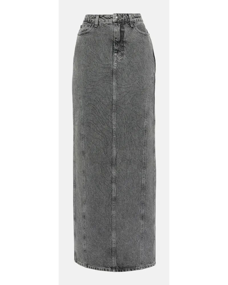 ROTATE Birger Christensen Gonna lunga di jeans con cristalli Grigio