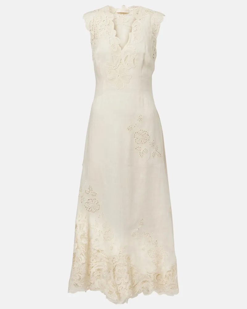 Ulla Johnson Abito lungo Olivette in lino con pizzo Bianco