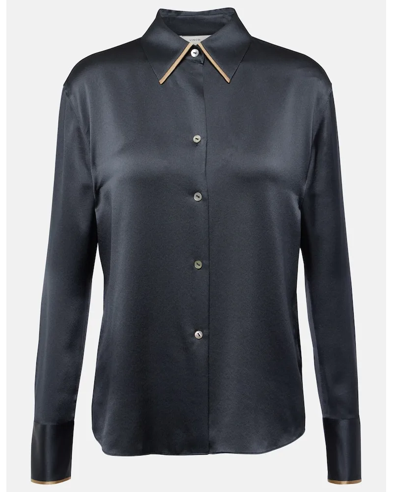 Vince Camicia in raso di seta Grigio