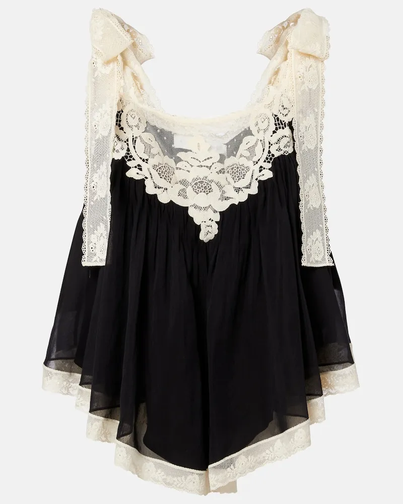 Zimmermann Top Roselight in cotone e seta con pizzo Nero
