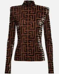 Balmain Top a collo alto con monogramma Marrone