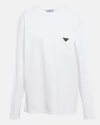 Prada T-shirt in jersey di cotone con logo Bianco