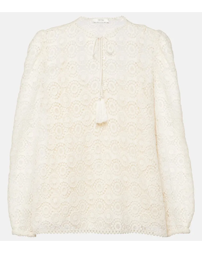 Frame Denim Blusa in pizzo di cotone Bianco