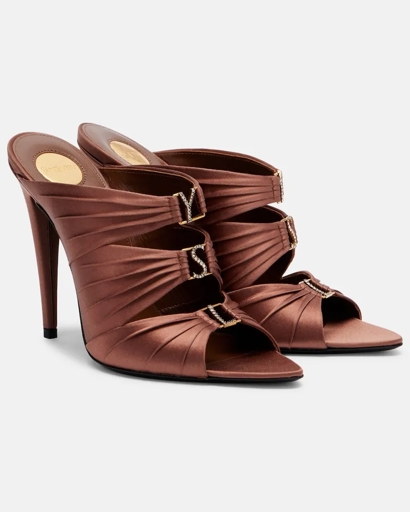 Saint Laurent Mules Emilie in crêpe satin Marrone