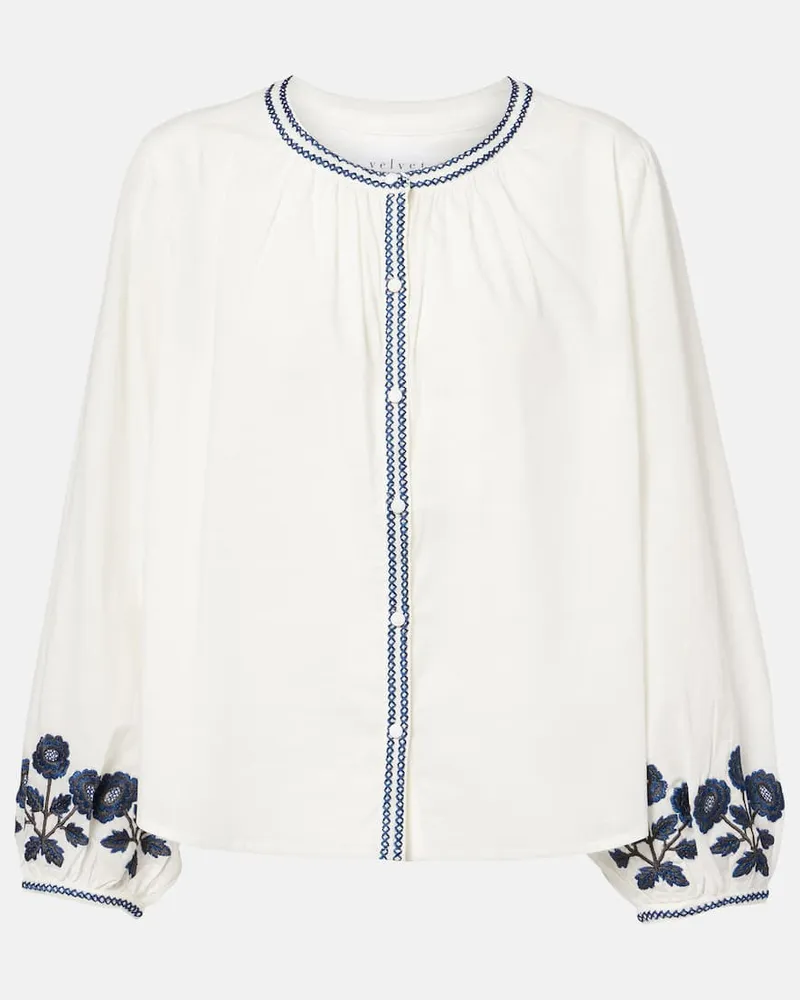 Velvet Blusa Rahwa in cotone con ricamo Bianco