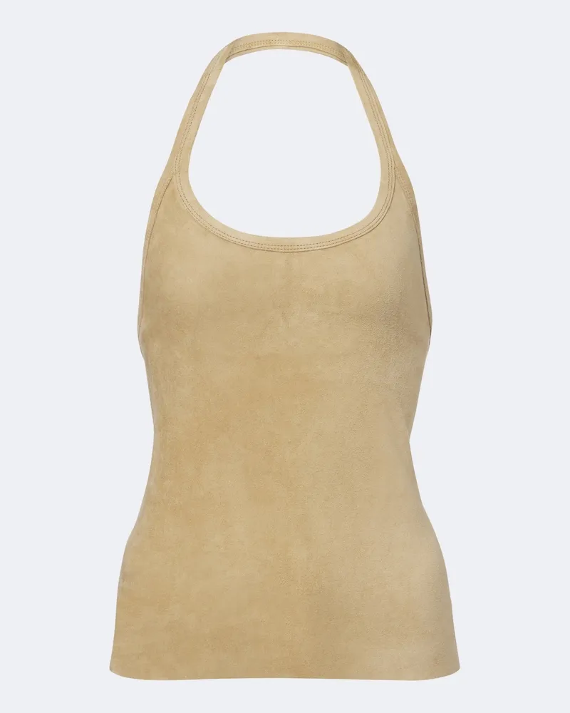 Stouls Top Cherry in suede con scollo all'americana Beige