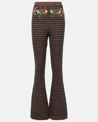 Etro Pantaloni flared in maglia con ricamo Marrone