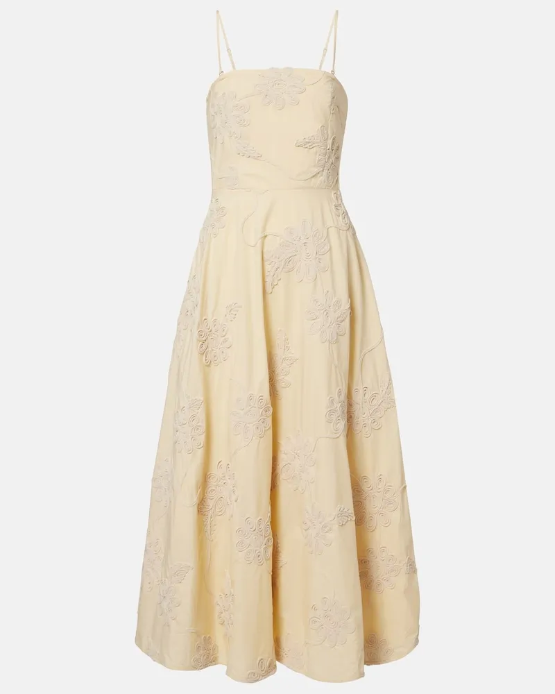 ROTATE Birger Christensen Abito midi in cotone con ricamo Giallo