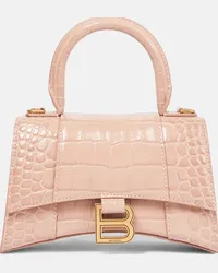 Balenciaga Borsa a tracolla Hourglass XS in pelle stampata Beige