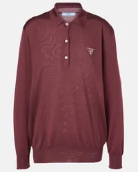 Prada Polo in seta con logo Rosso