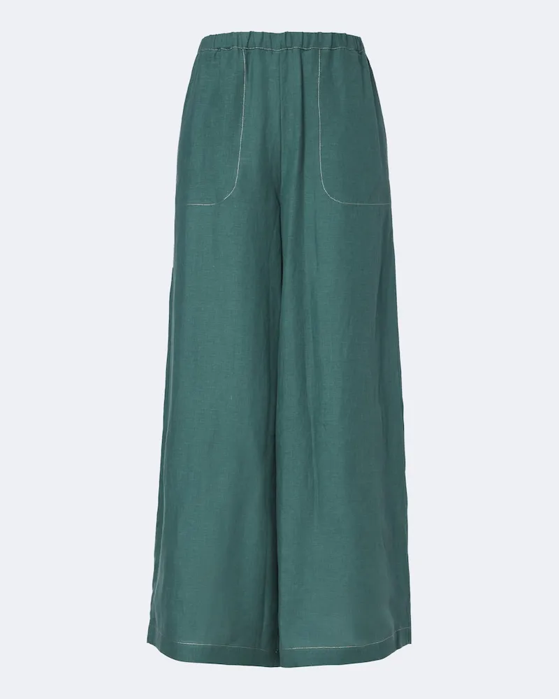 Eres Pantaloni Éblouissant in lino a gamba larga Verde