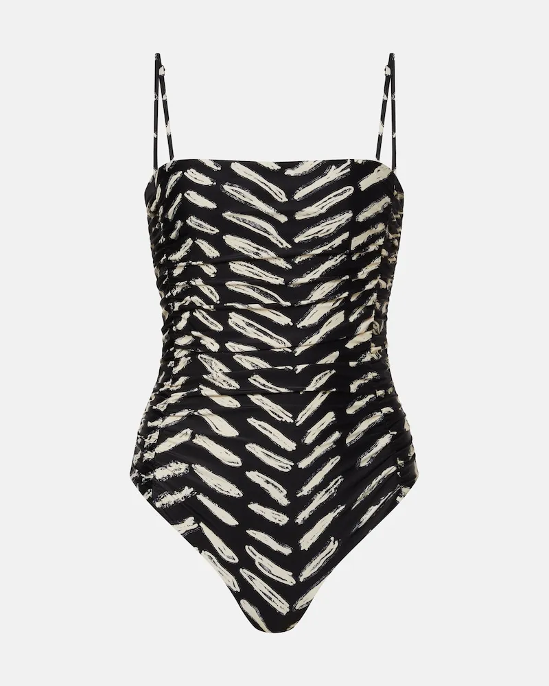 Johanna Ortiz Costume intero arricciato con stampa Nero