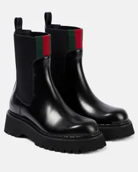 Gucci Stivaletti Chelsea Web Stripe in pelle Nero