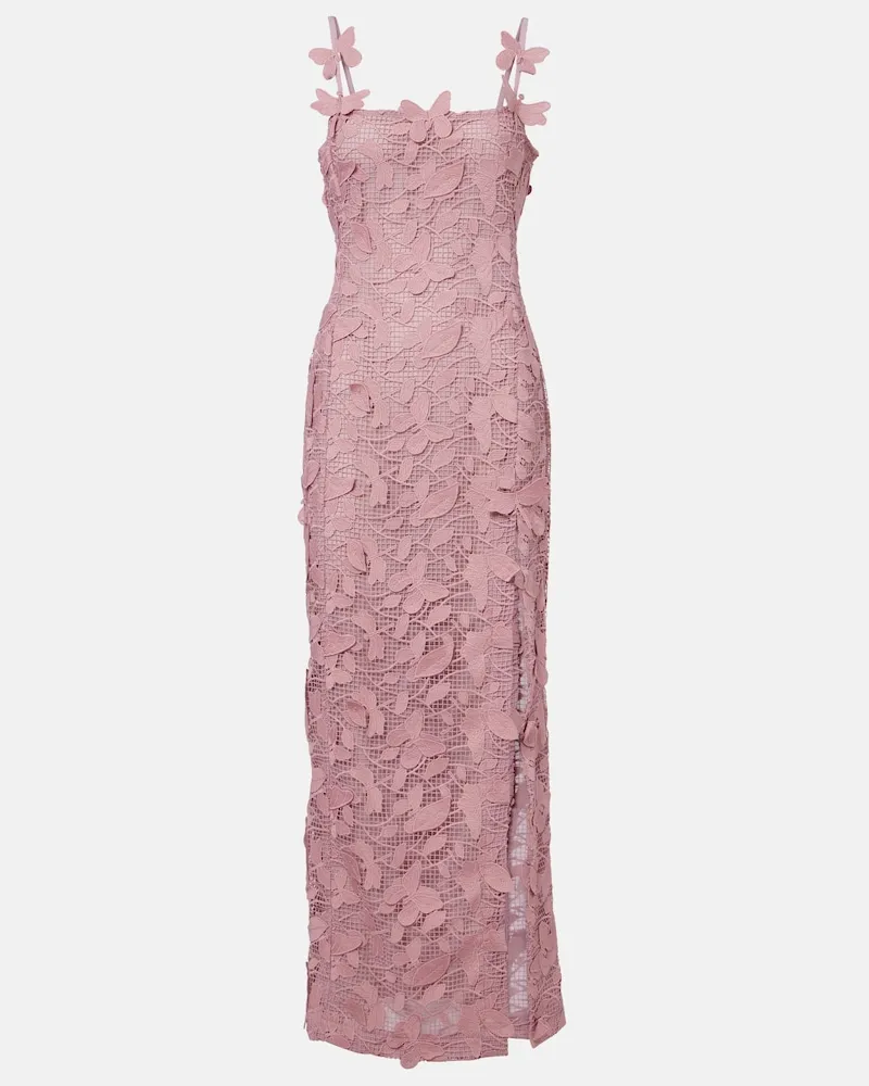 Blumarine Abito lungo in pizzo con ricamo Rosa