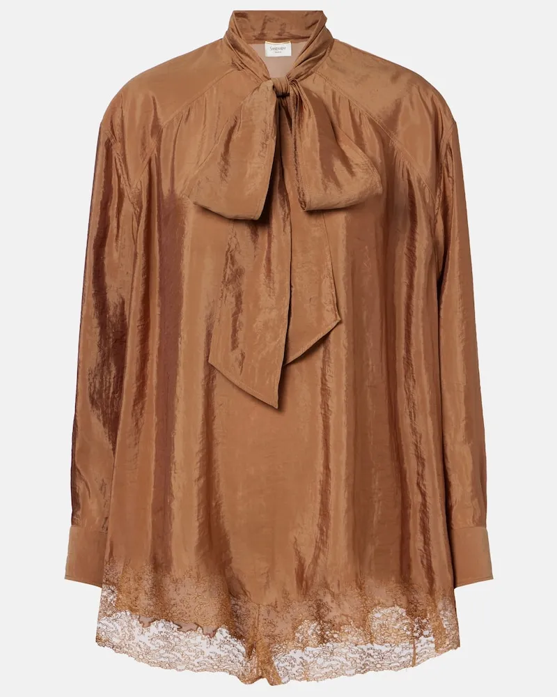 Saint Laurent Jumpsuit corta con pizzo Marrone