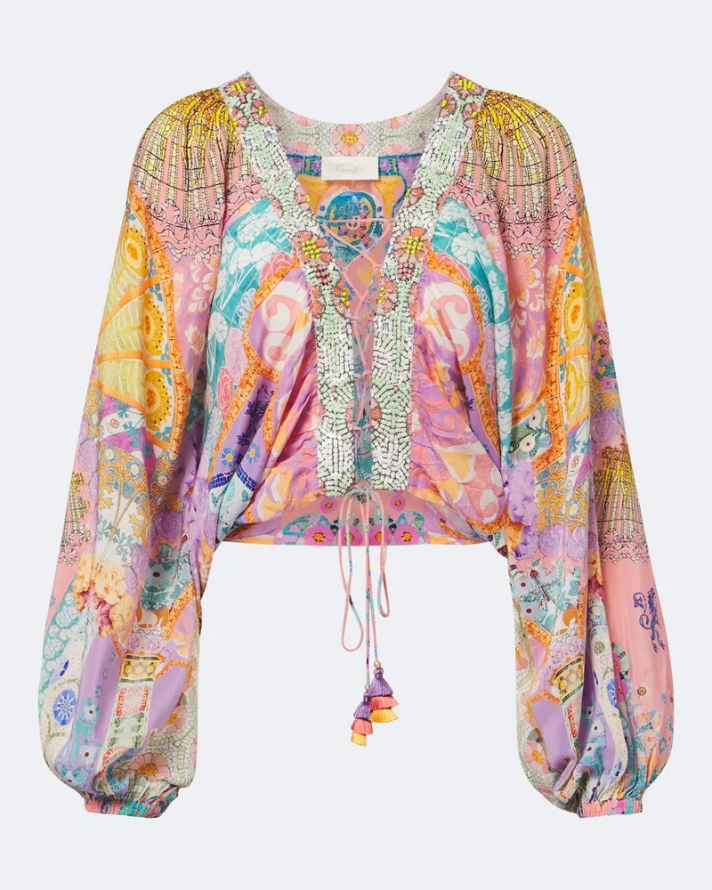 Camilla Blusa in seta con lacci Multicolore