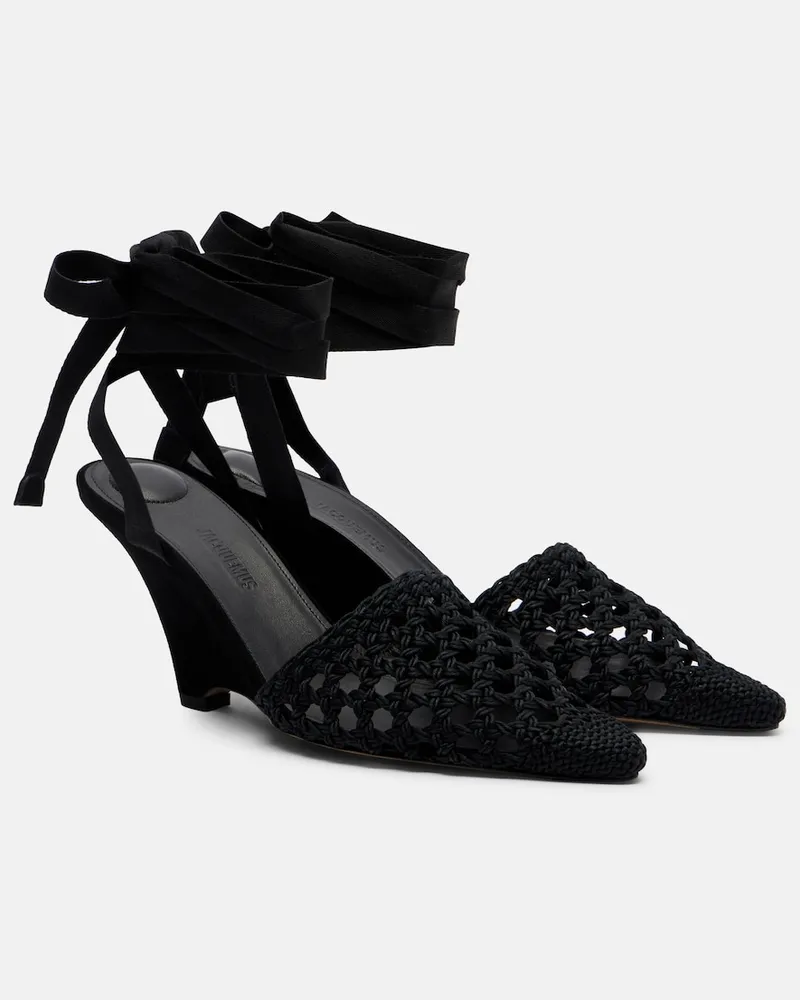 Jacquemus Zeppe in rafia intrecciata Nero
