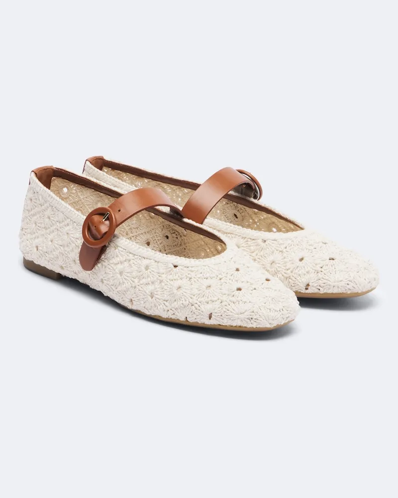 Aquazzura Ballerine Mary Jane Loom in macramè Beige