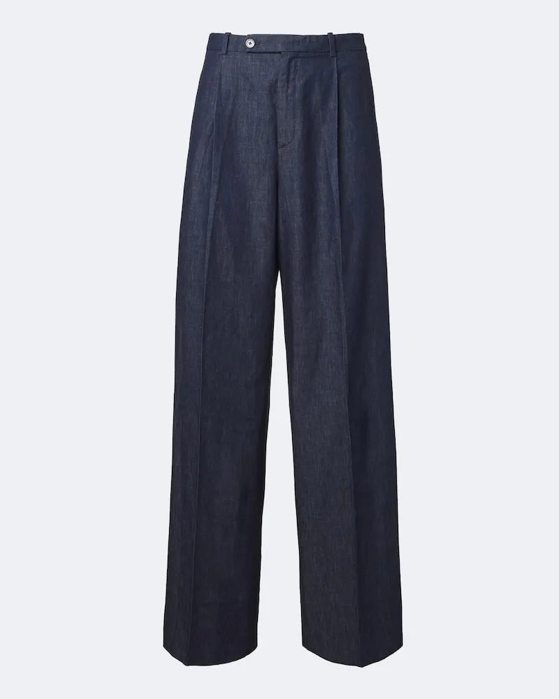 Jil Sander Pantaloni in chambray di cotone a gamba larga Blu