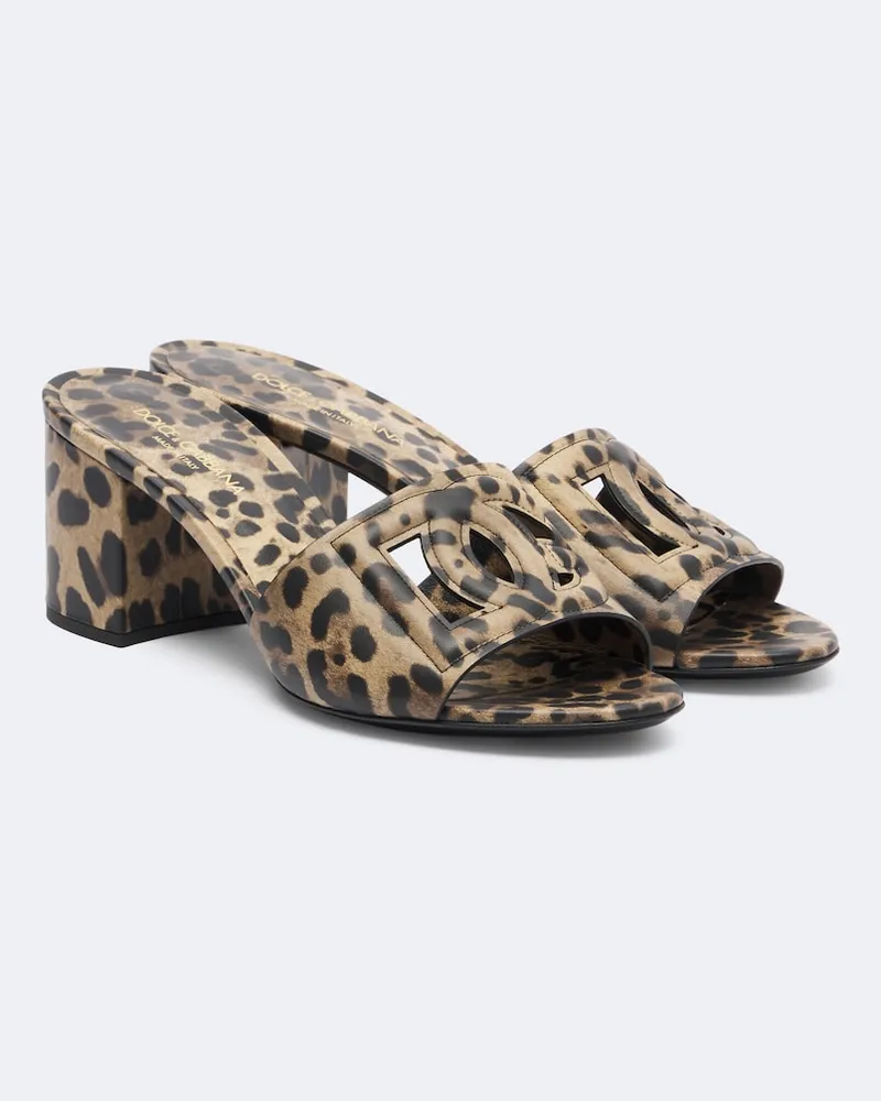 Dolce & Gabbana Mules DG in pelle con stampa animalier Marrone