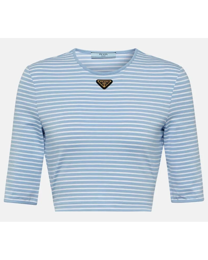Prada Top cropped in misto cotone con logo Multicolore