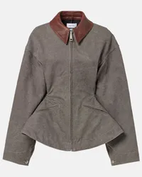 Alexander McQueen Giacca in cotone con pelle e peplo Grigio