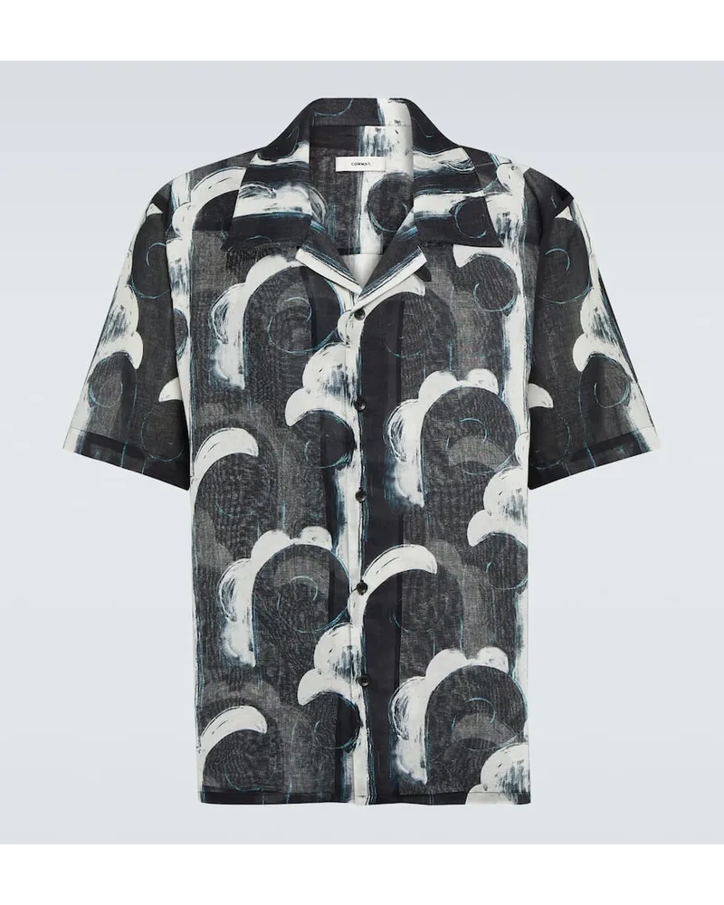 COMMAS Camicia bowling in voile di cotone con stampa Nero