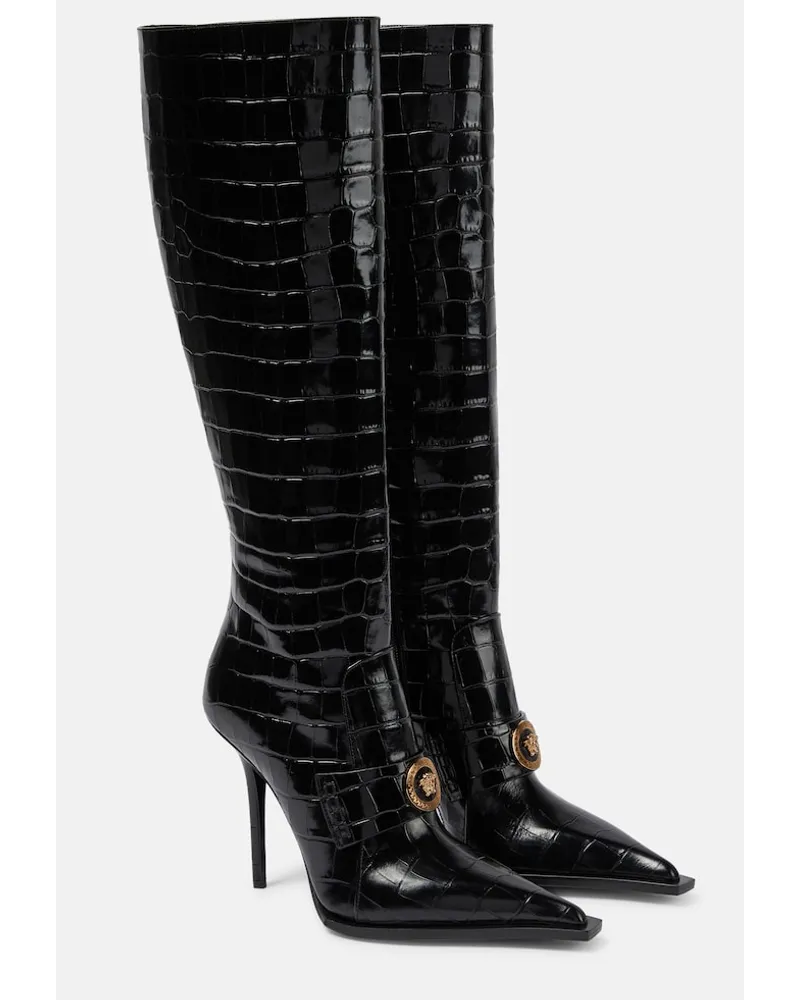 Versace Stivali in vernice stampata Nero