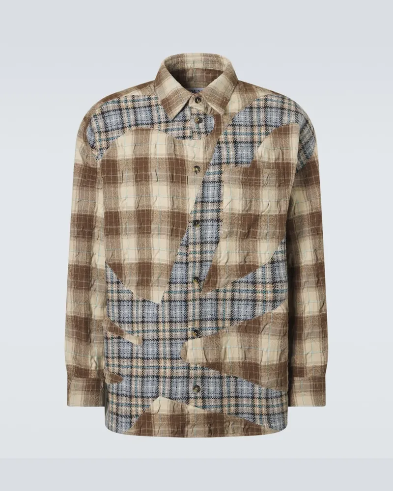 Loewe Camicia in flanella di cotone e lana a quadri Marrone