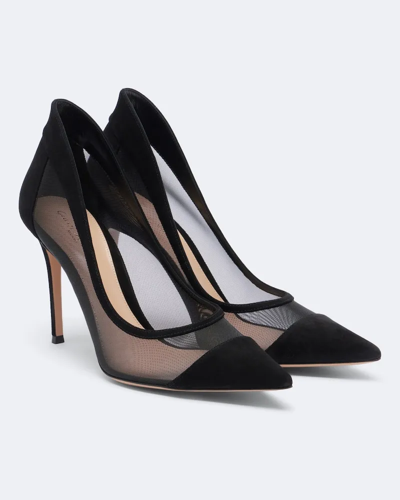 Gianvito Rossi Pumps in mesh e suede Nero