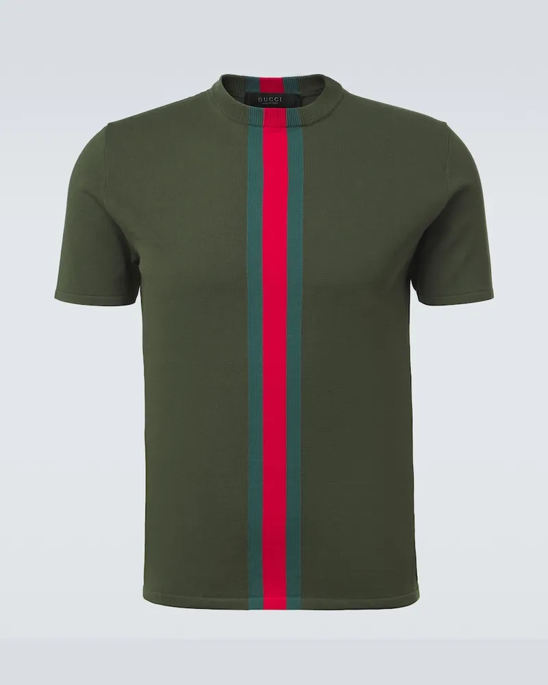 Gucci T-shirt Web Stripe in maglia di cotone Verde