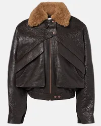 Magda Butrym Giacca cropped in pelle con shearling Marrone