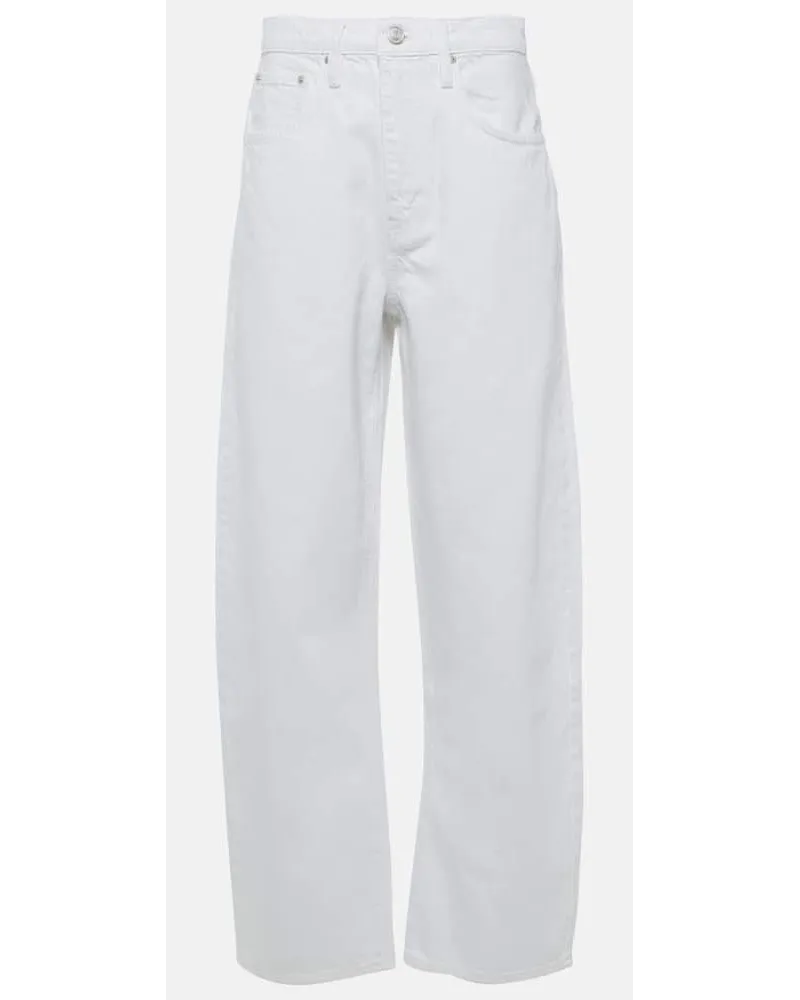 Frame Denim Jeans Long Barrel a vita alta Bianco