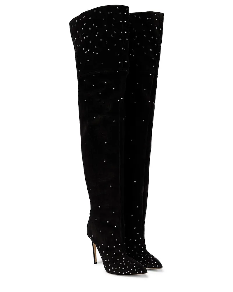 Paris Texas Stivali cuissardes in suede con cristalli Nero