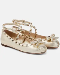 Valentino Garavani Ballerine Rockstud in pelle metallizzata Oro