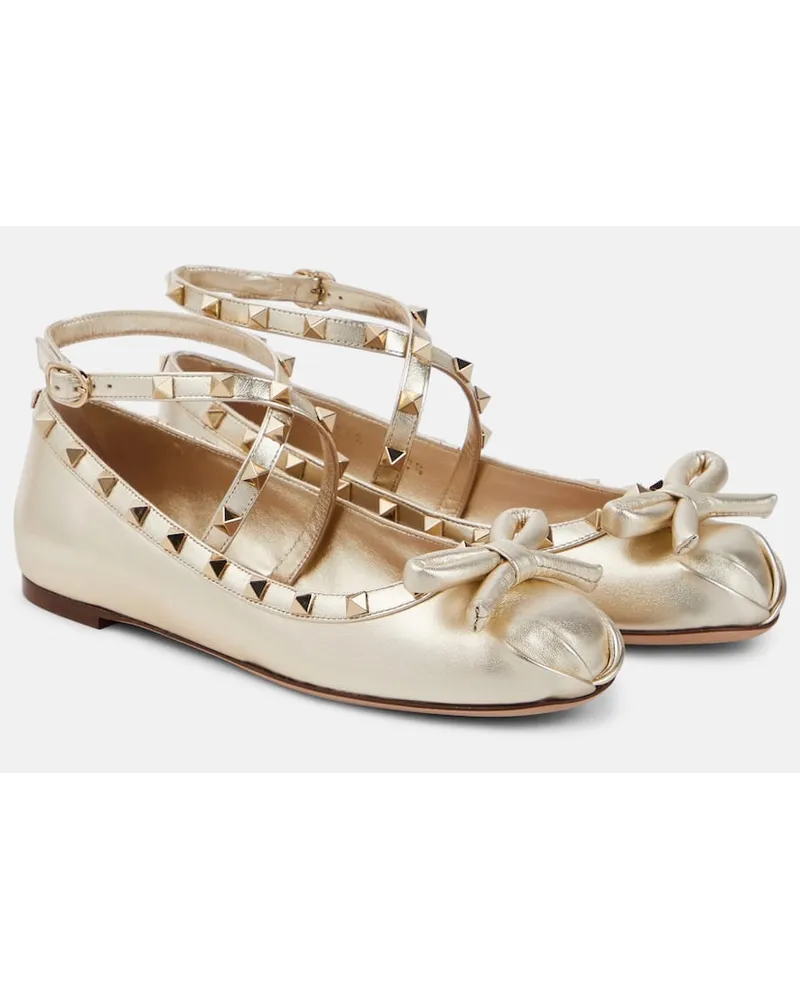 Valentino Garavani Ballerine Rockstud in pelle metallizzata Oro