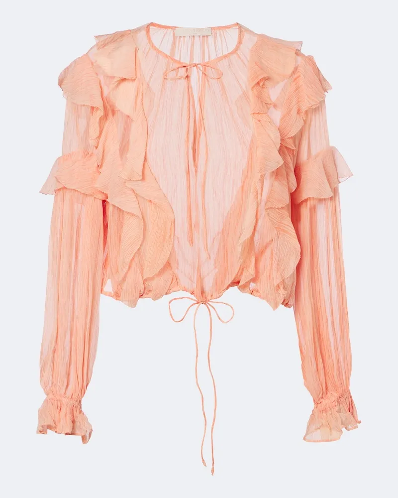 Ulla Johnson Blusa Delfina in chiffon di seta con volant Arancione