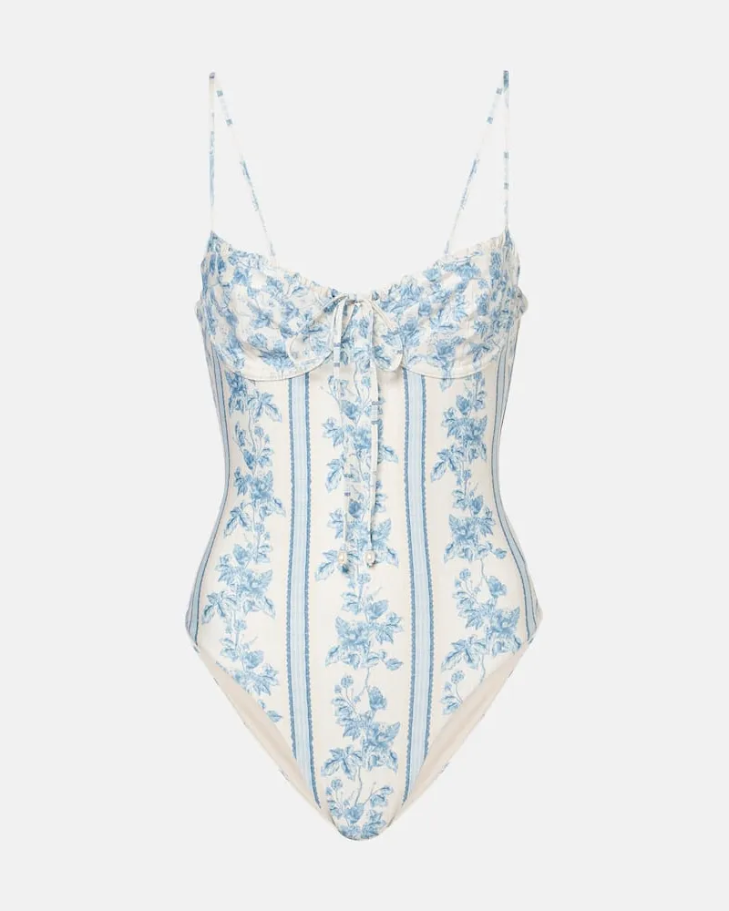 AGUA BENDITA Costume intero Ebano a fiori Bianco