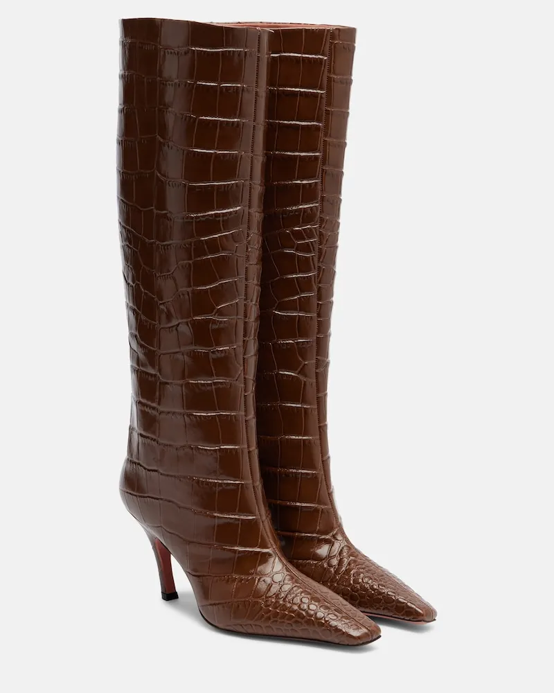 Amina Muaddi Stivali Mona in pelle stampata Marrone