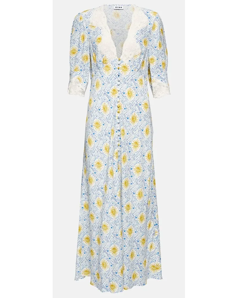 RIXO Abito midi Simone con finiture in pizzo Bianco