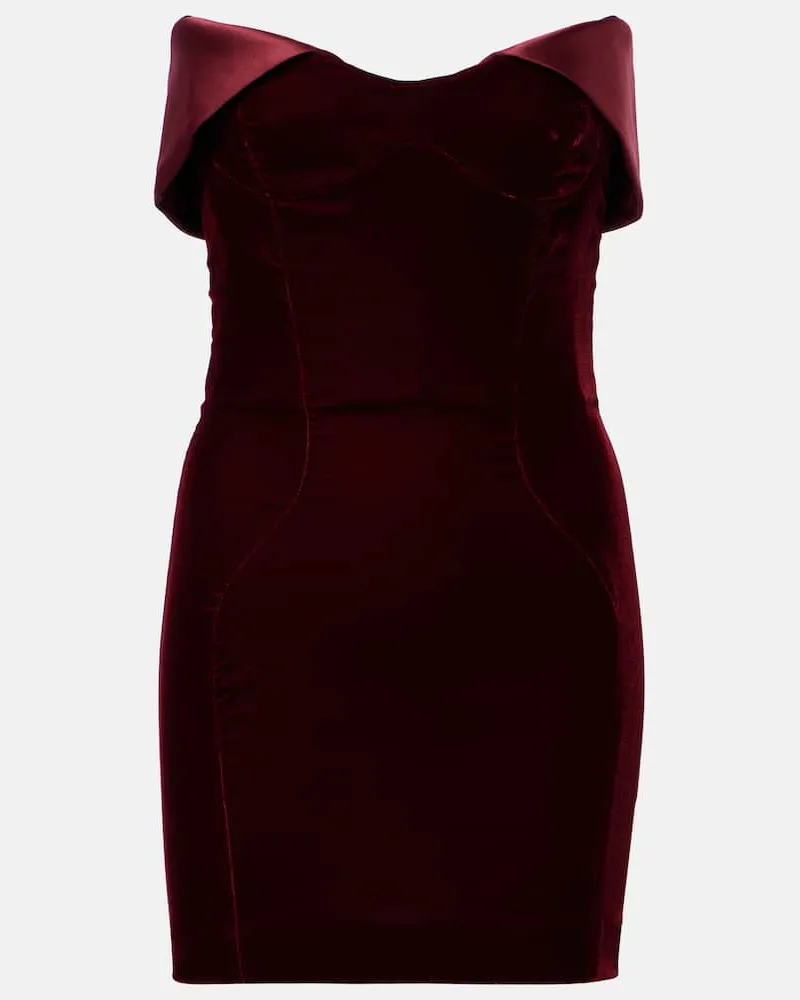 Thierry Mugler Abito corto in velluto con raso Rosso